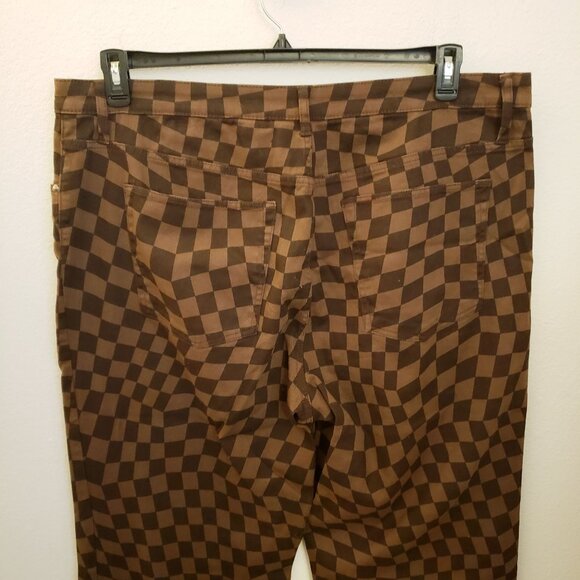 H&M Brown Checkered Denim Slit Hem Jean Pants Size XXL EUC - Picture 5 of 9